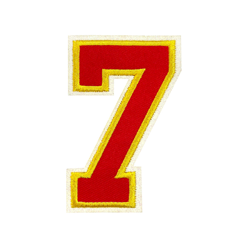 Varsity Number 0 Iron On Patch, Red Gold Double Border Sport Digit Embroidery Applique, 3.1 Inch Letter Patch for Jersey, Jacket, Backpack, Sports Uniform DIY Decor