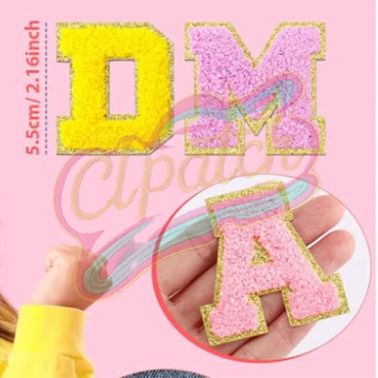 26 polychrome letters chenille embroidered patch with gold edge - Clpatch