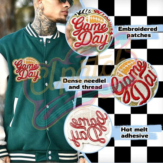 8 pcs Football Game Day chenille adhesive patch with a gold border - Clpatch