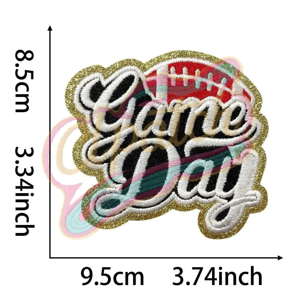 8 pcs Football Game Day chenille adhesive patch with a gold border - Clpatch