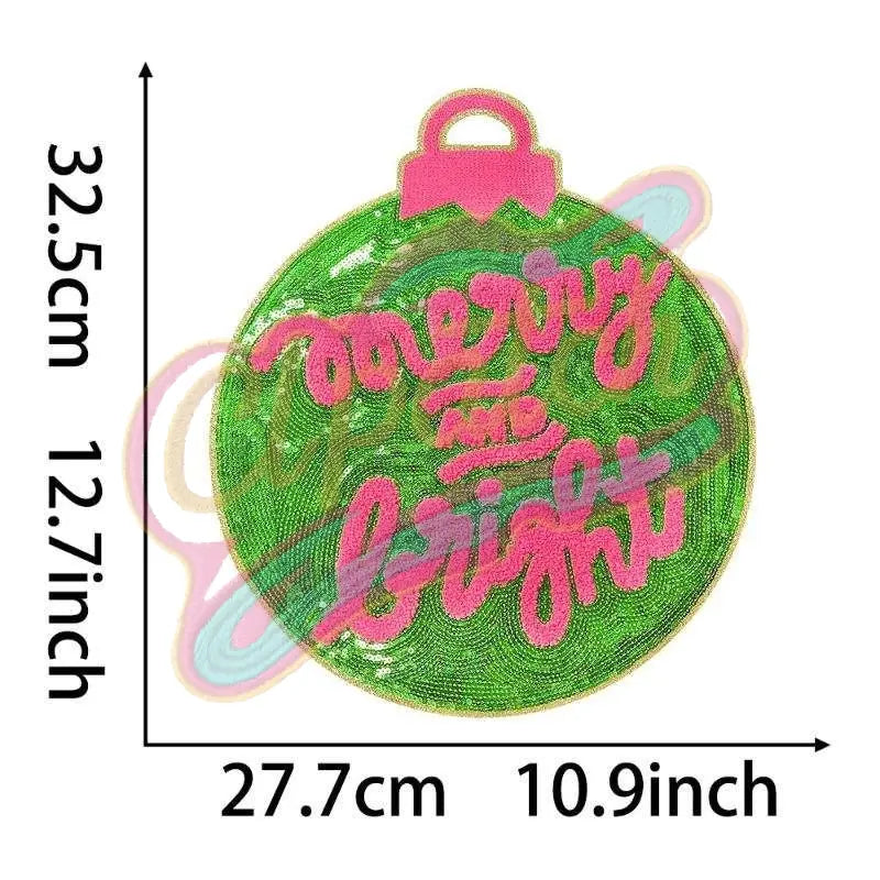 Christmas Merry & bright sequins embroidery patches - Clpatch
