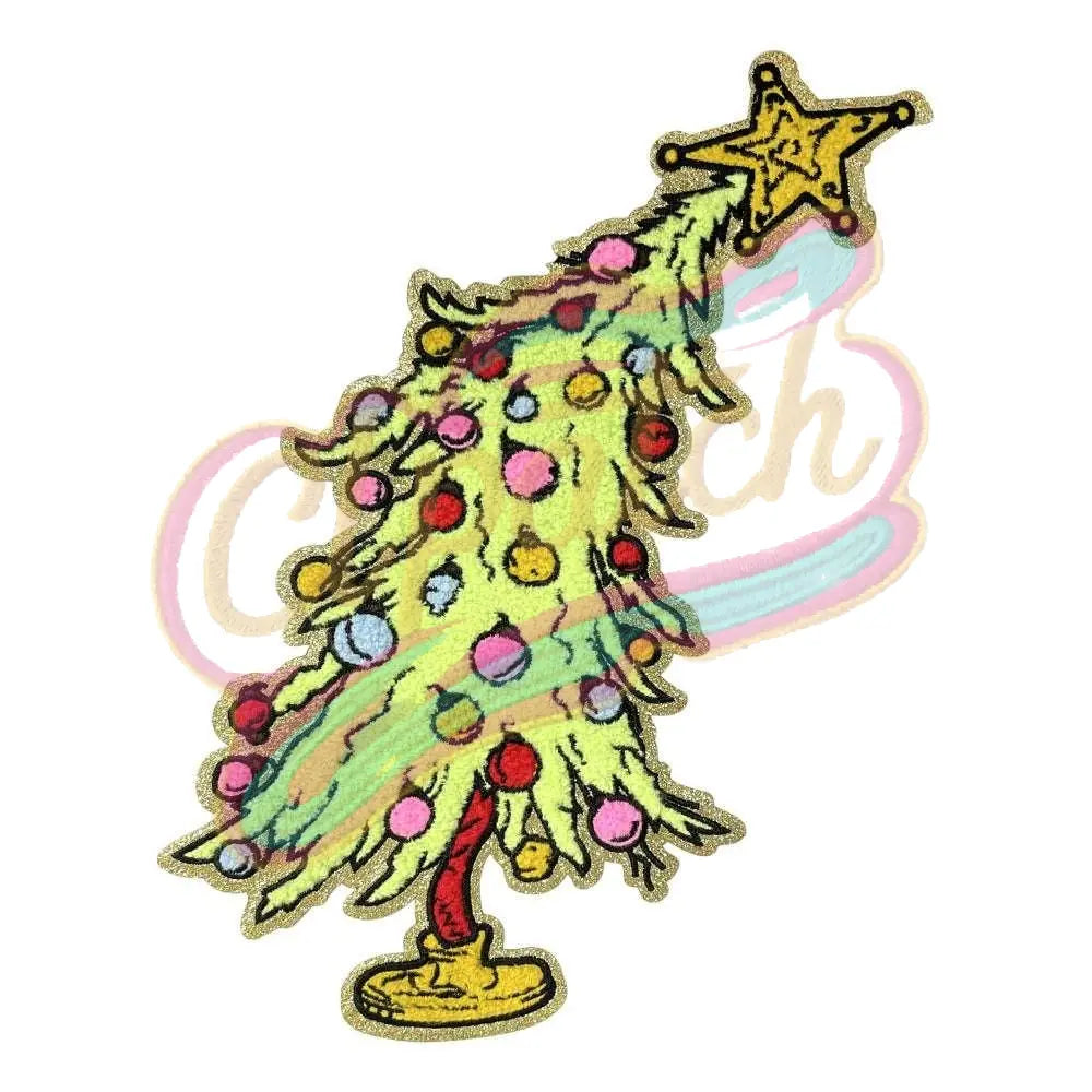 Christmas Tree Multicolor chenille adhesive patches with gold broder - Clpatch