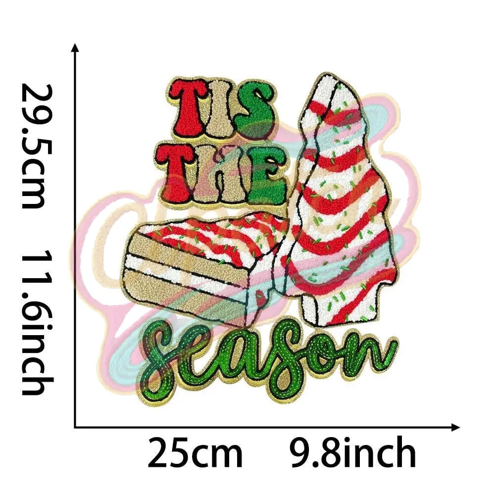 Christmas cake tree combination large chenille adhesive patch - Clpatch