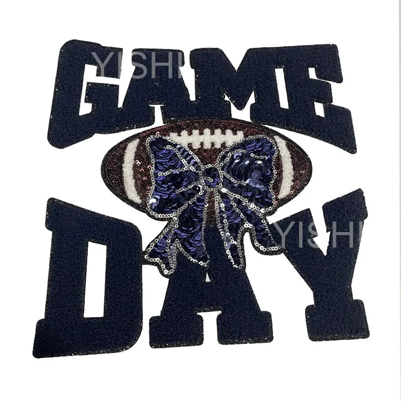 Wholesale Football Chenille Game Day Iron-on Patch Sequin Bow PVC Fabric for Hoodies Clothing Decoration Appliqued Technique - Clpatch