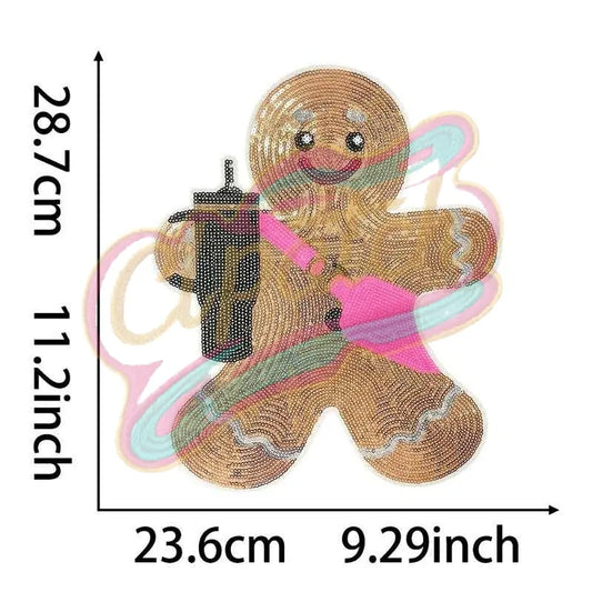 Large Gingerbread Man with stanley sequin patches - Clpatch