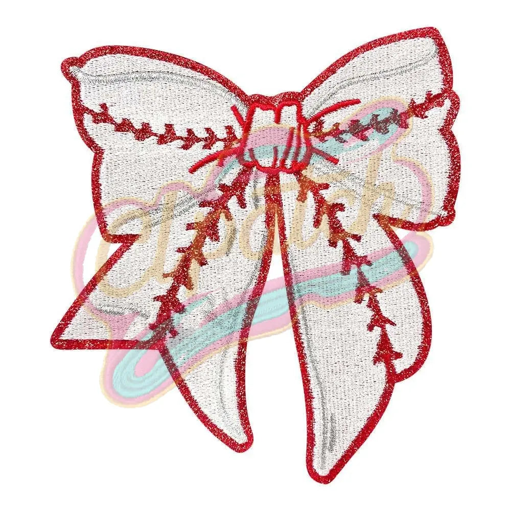 Large baseball bow adhesive embroidery patches - Clpatch