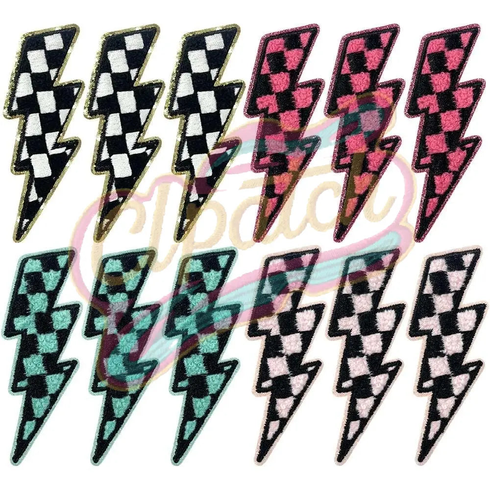 Plaid lightning chenille adhesive embroidered cloth with gold trim - Clpatch