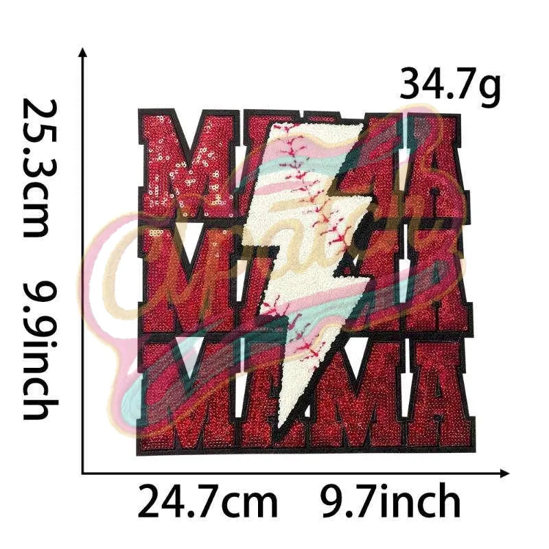 Red Baseball T-Ball Mama Stacked Distressed Lightning Bolt Mom - Clpatch