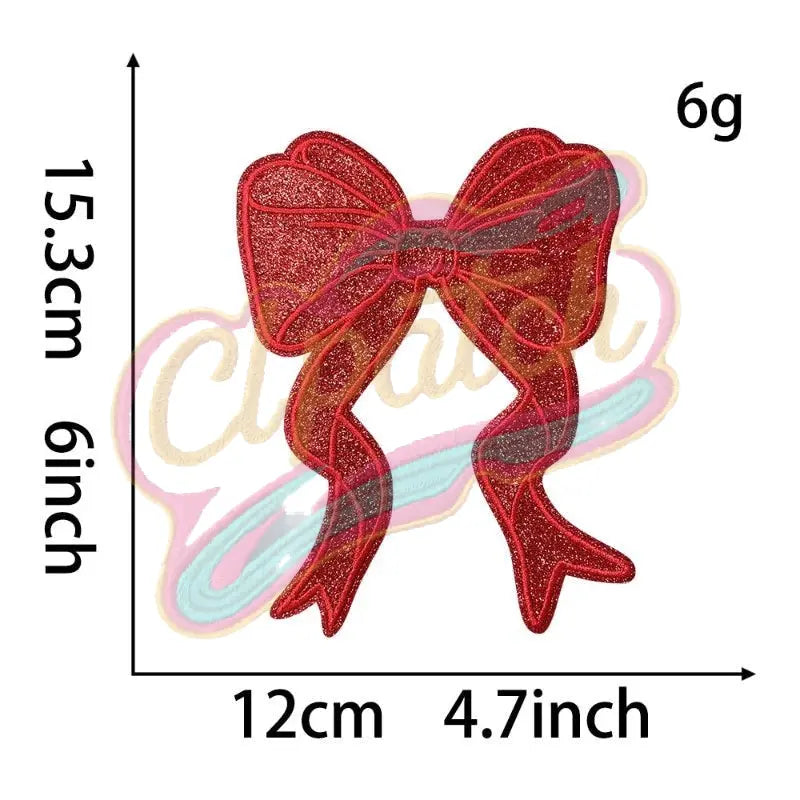 Red Multi-layer side bow spakly embroidered patch - Clpatch