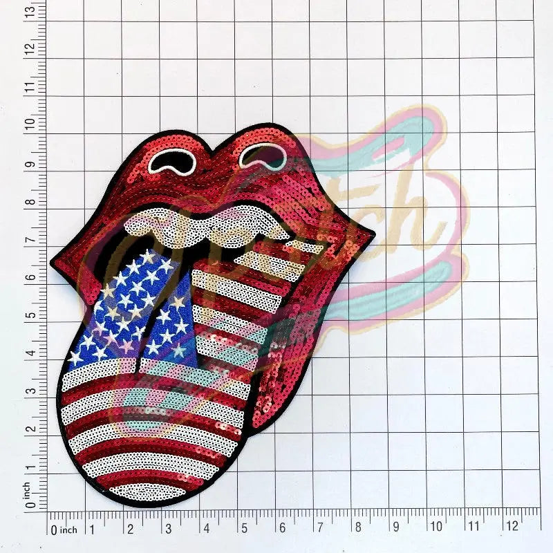 Rolling Stones Font Patch US Flag Mick Jagger sequins Embroidered - Clpatch