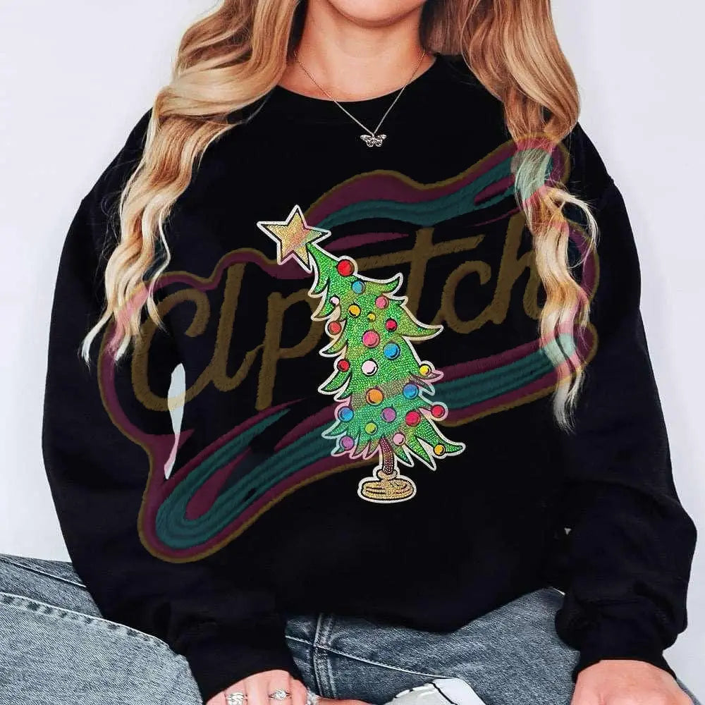 Sequins Christmas Tree Multicolor chenille adhesive embroidery patches - Clpatch