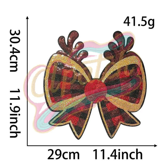 Sequins pongee bow Reindeer Embroidered patch - Clpatch