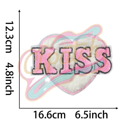 Sewing Fluffy Kiss & heart sequins embroidery patch - Clpatch