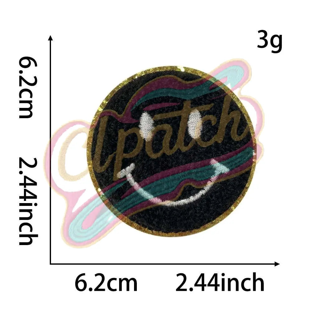 Smile Face chenille embroidery patch with gold edge - Clpatch