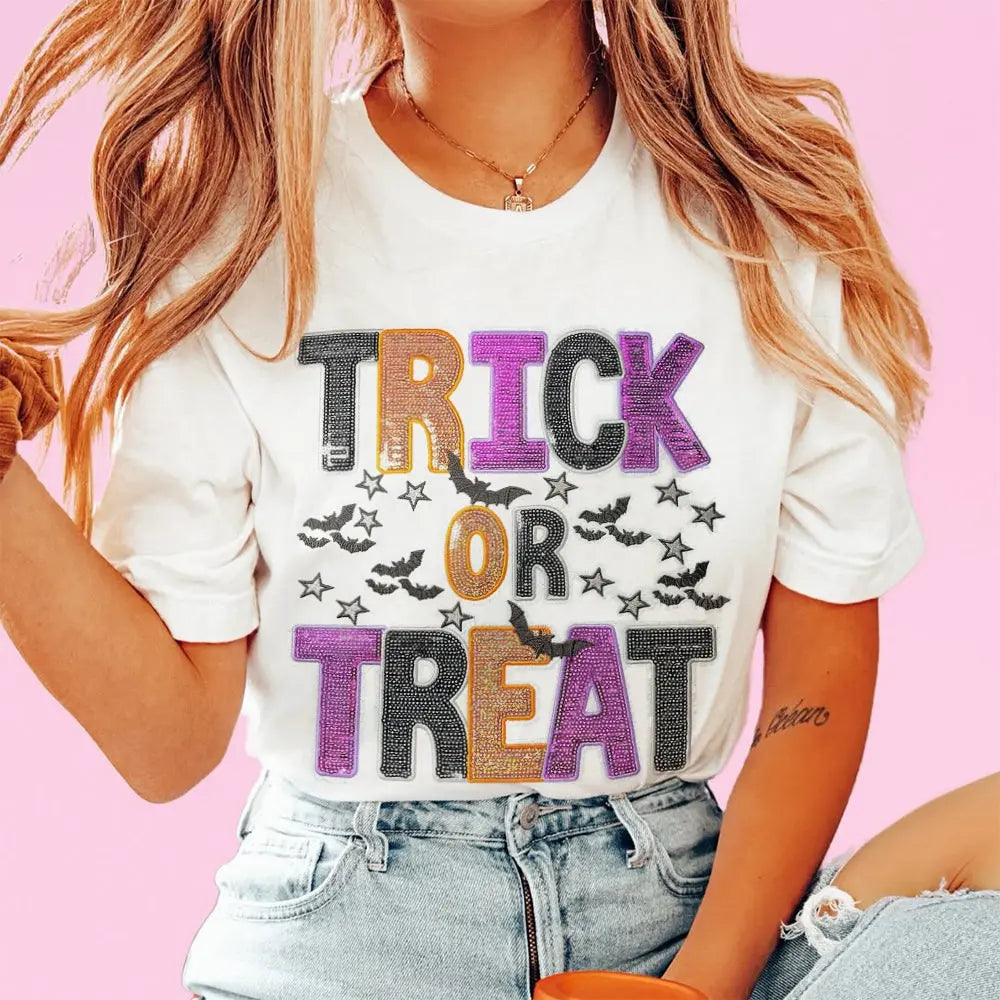 Sparkly Large Trick or Treat Halloween for DIY bag-cloth patches - Clpatch