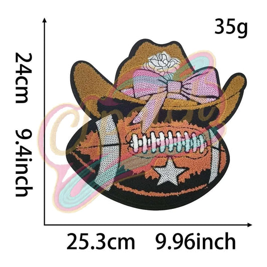 Western cowboy Football large chenille Adhesive patches - Clpatch