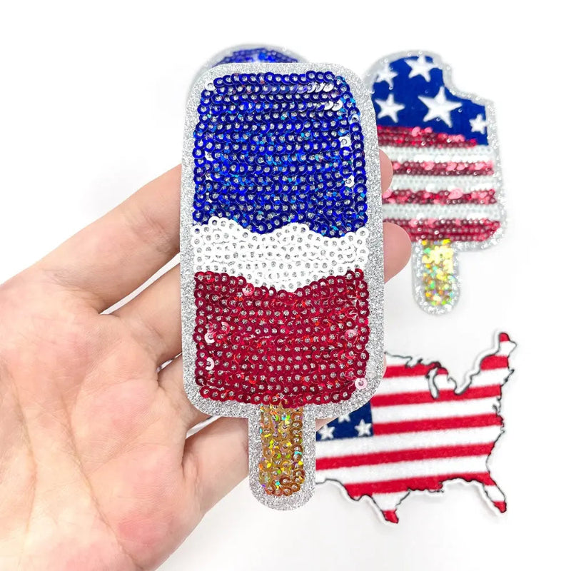 ice cream 4th july embroidery sequins design patch Clpatch huge range of embroidery patch
