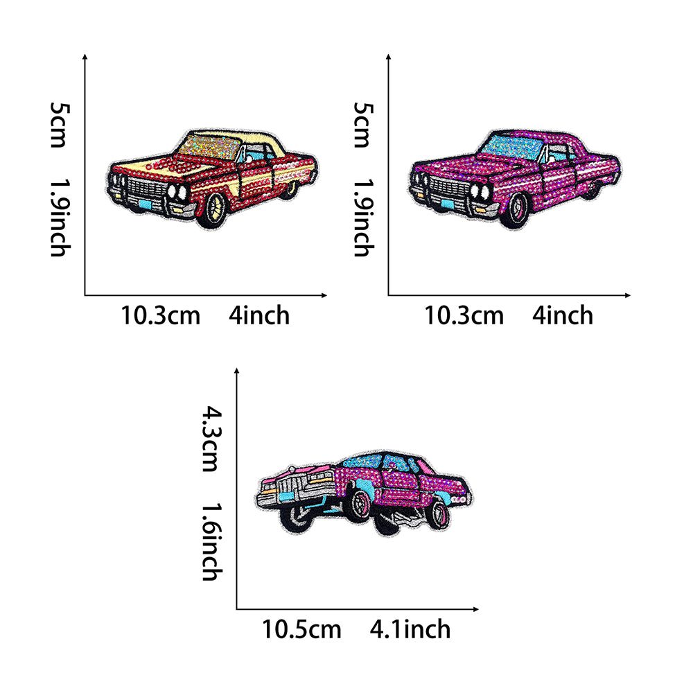Retro lowrider-purple-blue-sequin-car-patch
