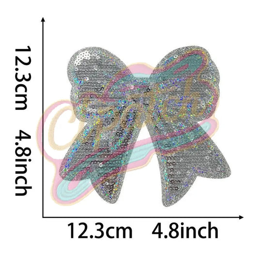 side bow sliver Lasers sequins embroidery patches with adhesive - Clpatch