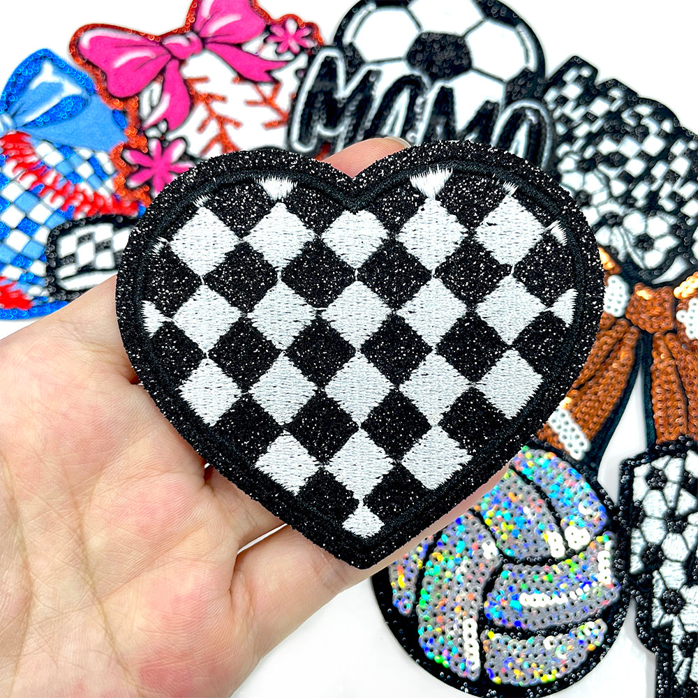 Soccer checkered heart glitter Patches