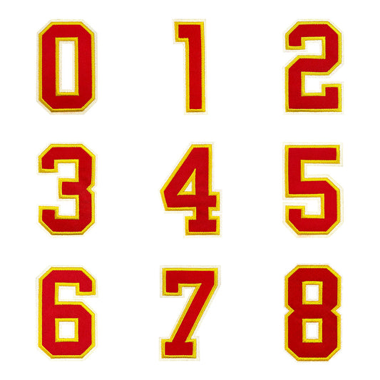 Varsity Number 0 Iron On Patch, Red Gold Double Border Sport Digit Embroidery Applique, 3.1 Inch Letter Patch for Jersey, Jacket, Backpack, Sports Uniform DIY Decor