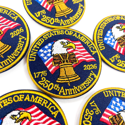 USA 250th Anniversary Eagle Liberty Bell Brooch Patch, 1776-2026 American Flag Embroidered Pin Badge, Patriotic Round Embroidered Patch Pin for Jacket Hat Backpack, Independence Day DIY Decor