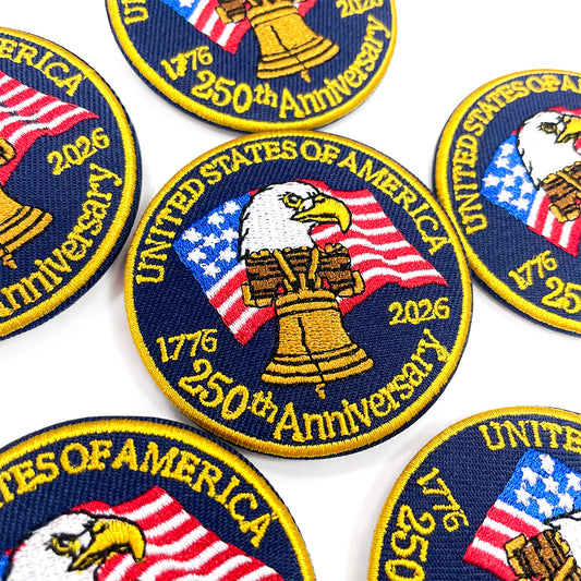 USA 250th Anniversary Eagle Liberty Bell Brooch Patch, 1776-2026 American Flag Embroidered Pin Badge, Patriotic Round Embroidered Patch Pin for Jacket Hat Backpack, Independence Day DIY Decor