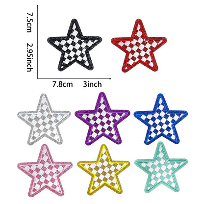 Silver Checkered Star Embroidery Glitter Sequin Patch - Clpatch