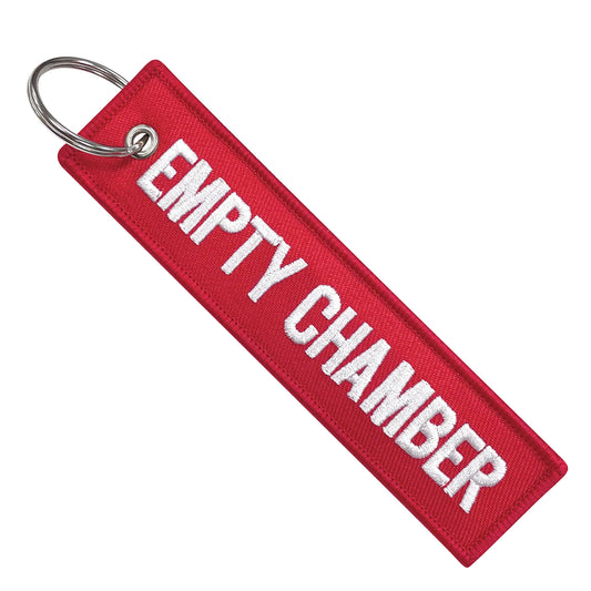 Keychain Embroidered,Funny slogans"EMPTY CHAMBER" fits various keys for motorcycles, scooters, cars, ATV and UTV. Stylish key tag, great gift for men and women