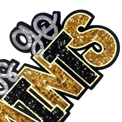 Let’s Go Saints Sequin Iron On Patch, Black Gold Silver Glitter Word Embroidery Applique, Sports Team Spirit Sew On Patch for Hoodie Jacket Backpack Hat, Game Day Fan DIY Decor