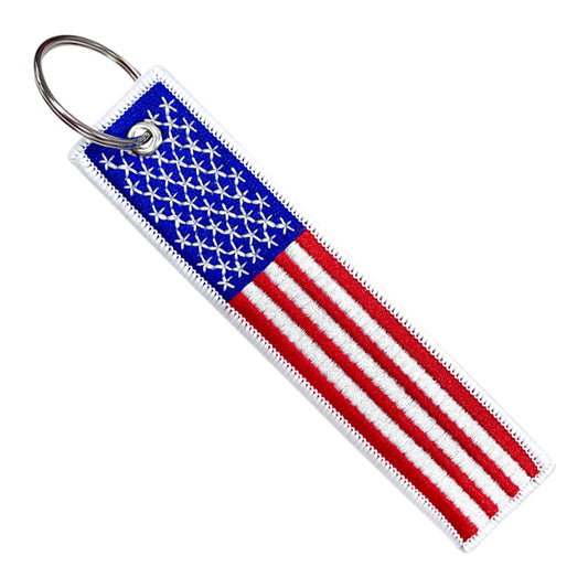 Keychain American Flag Embroidered, fits various keys for motorcycles, scooters, cars, ATV and UTV. Stylish key tag, great gift for men and women