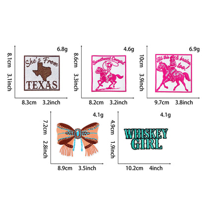 5Pcs Western Cowgirl Iron On Patches Set, Texas, Whiskey Girl, Rodeo Bow Embroidery Appliques, Country Sew On Patches for Jacket, Denim, Hats, Backpacks DIY Decor