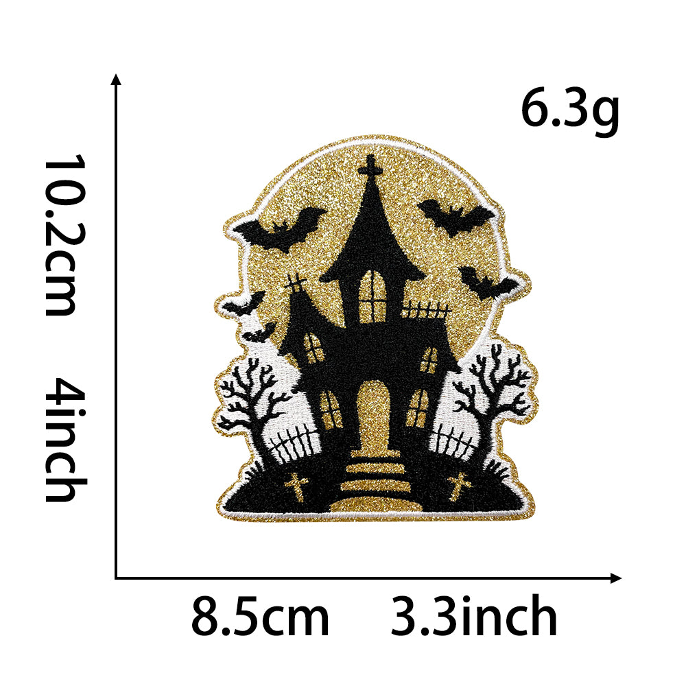 Witchy Halloween Iron On Embroidery Patches, Spooky Ghost Pumpkin Skull Haunted House Applique, Gothic Sew On Patch for Jacket Backpack Hat, Cute Western Ghost Decorative Badge