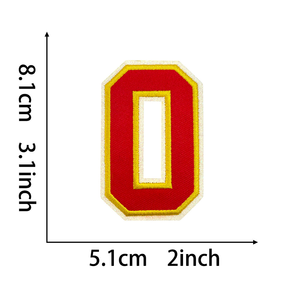 Varsity Number 0 Iron On Patch, Red Gold Double Border Sport Digit Embroidery Applique, 3.1 Inch Letter Patch for Jersey, Jacket, Backpack, Sports Uniform DIY Decor