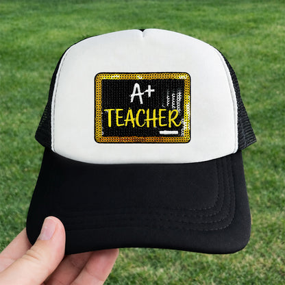Teacher Sequin Iron On Patches 4Pcs, Back To School Educator Embroidery Appliques, Sequined Blackboard Book Owl Coffee Cup Badges for Jacket Backpack Tote Bag, Teacher Appreciation DIY Gift