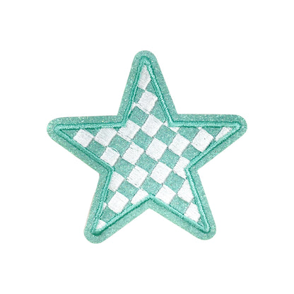 Silver Checkered Star Embroidery Glitter Sequin Patch - Clpatch
