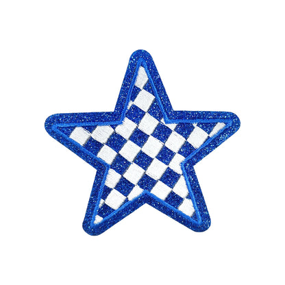 Silver Checkered Star Embroidery Glitter Sequin Patch - Clpatch