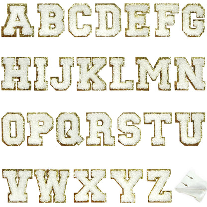 26 Pcs Self Adhesive Letter Patches, Preppy Chenille Alphabet Self-Stick Patches