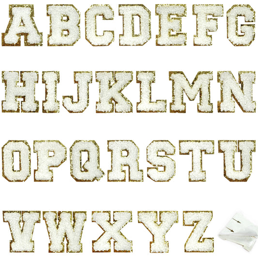 26 Pcs Self Adhesive Letter Patches, Preppy Chenille Alphabet Self-Stick Patches
