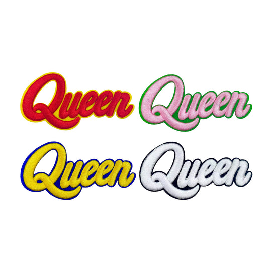 Queen Letter Iron On Patch, 4 Colors Cursive Script Word Embroidery Applique, Bold Text Sew On Patch for Jacket, Hoodie, Backpack, Hat, DIY Clothing Decor Gift for Women