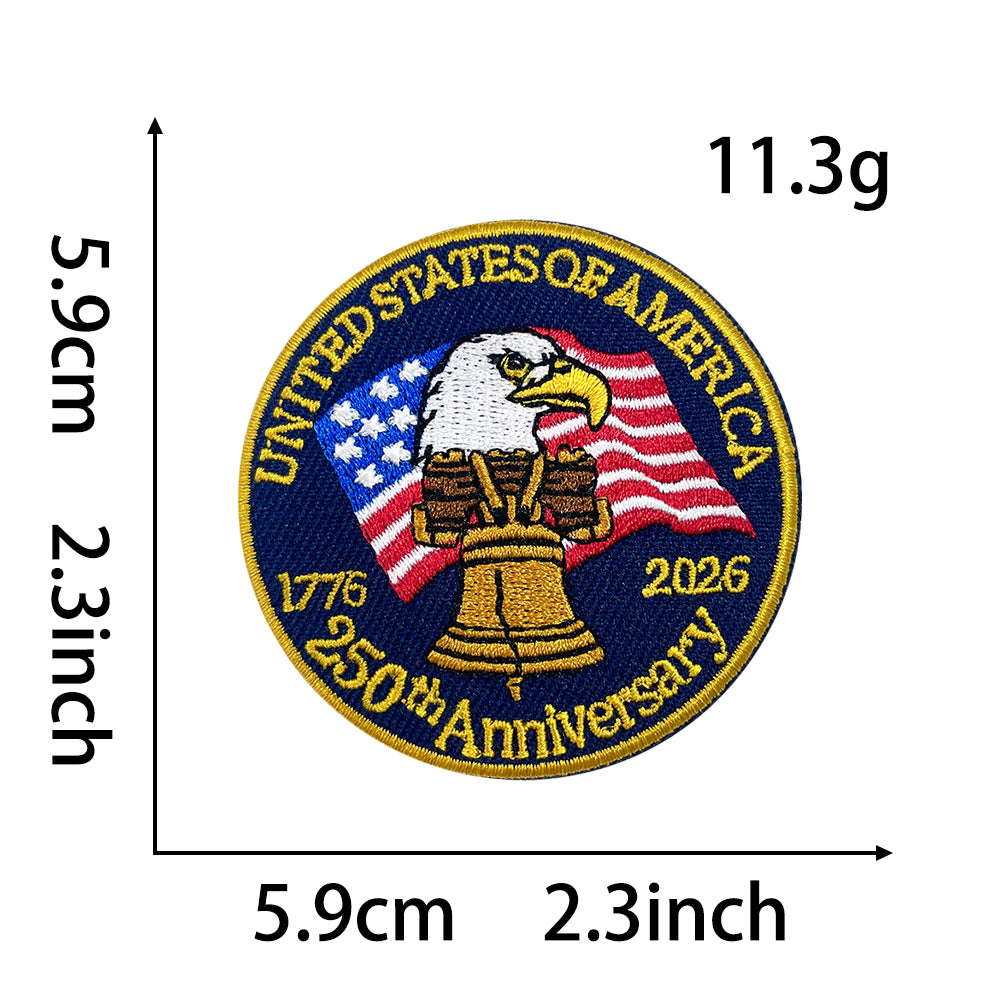 USA 250th Anniversary Eagle Liberty Bell Brooch Patch, 1776-2026 American Flag Embroidered Pin Badge, Patriotic Round Embroidered Patch Pin for Jacket Hat Backpack, Independence Day DIY Decor