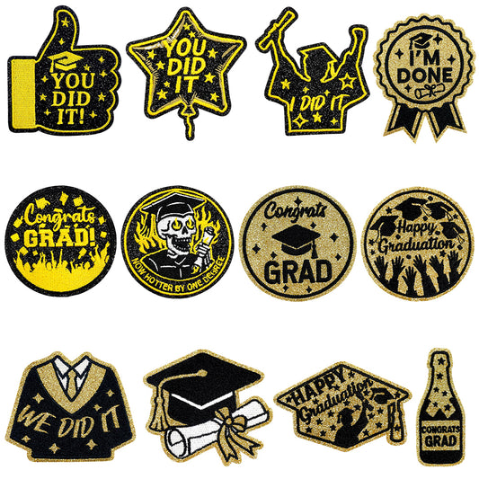 12Pcs Graduation Embroidered Iron-On Patches