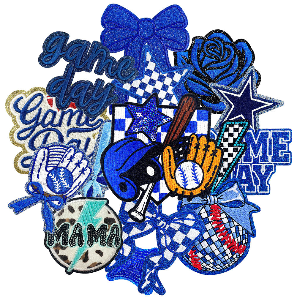 Baseball Iron On Patches Blu 15Pcs