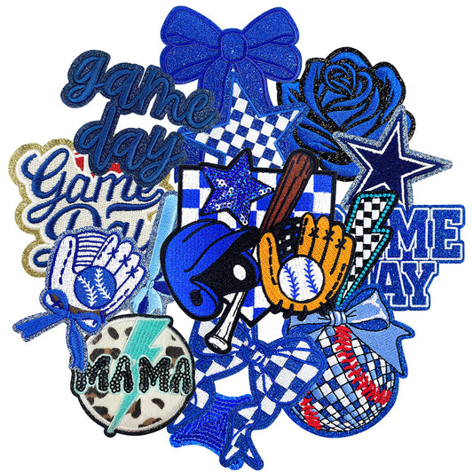 Baseball Iron On Patches Blu 15Pcs