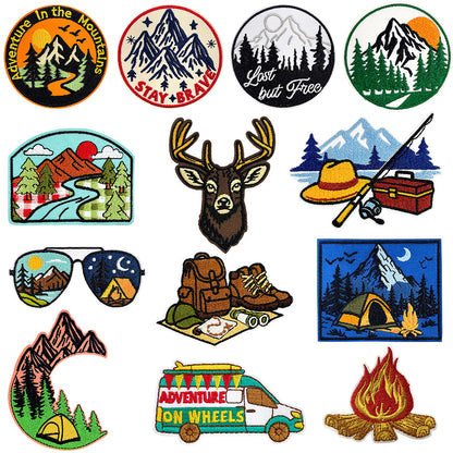 13Pcs Outdoor Patches Themed Mountain & Camping Iron On Patches