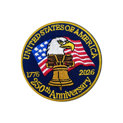 USA 250th Anniversary Eagle Liberty Bell Brooch Patch, 1776-2026 American Flag Embroidered Pin Badge, Patriotic Round Embroidered Patch Pin for Jacket Hat Backpack, Independence Day DIY Decor