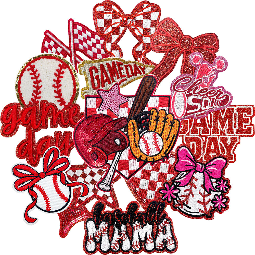 Baseball Mama Iron On Patches 15Pcs Red