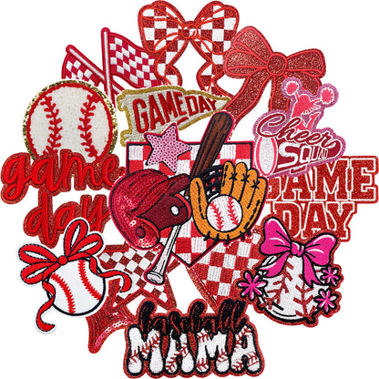 Baseball Mama Iron On Patches 15Pcs Red