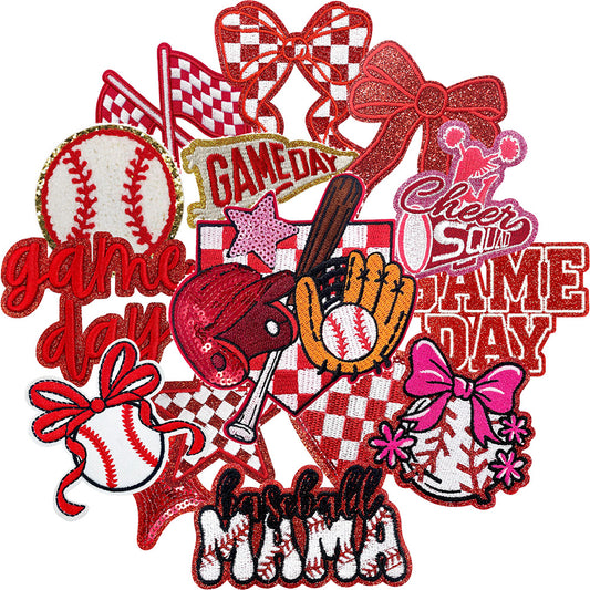 Baseball Mama Iron On Patches 15Pcs Red