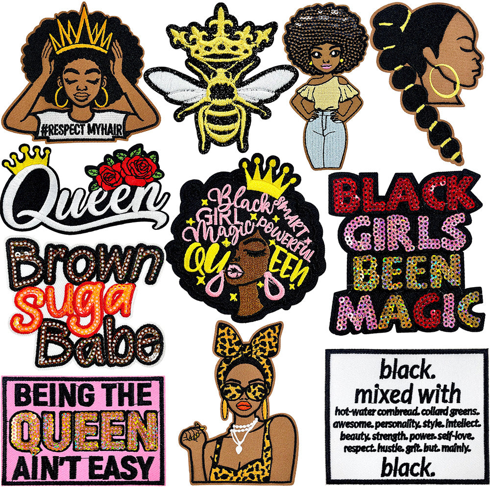 11Pcs Black Girl Iron-On Patches